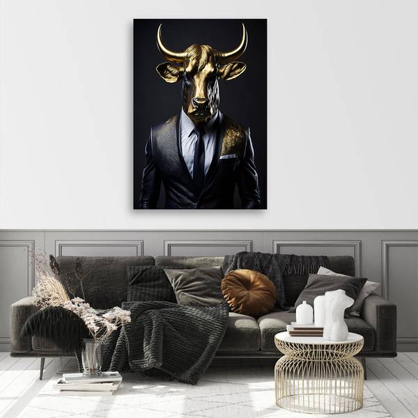Wandbild stier tiere im anzug 70 x 100 cm