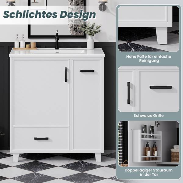 Waschtischunterschrank Eos Ⅰ Weiß - Holzwerkstoff - Porzellan - 47 x 82 x 77 cm