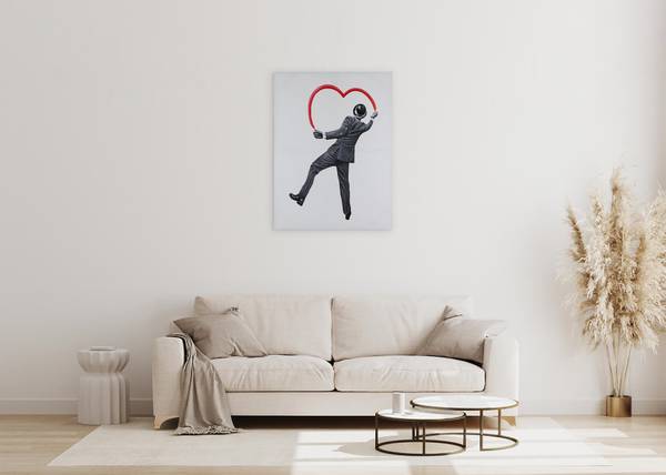 Acrylbild Handgemalt Banksy Lif Rot - Baumwollstoff - 75 x 100 x 4 cm
