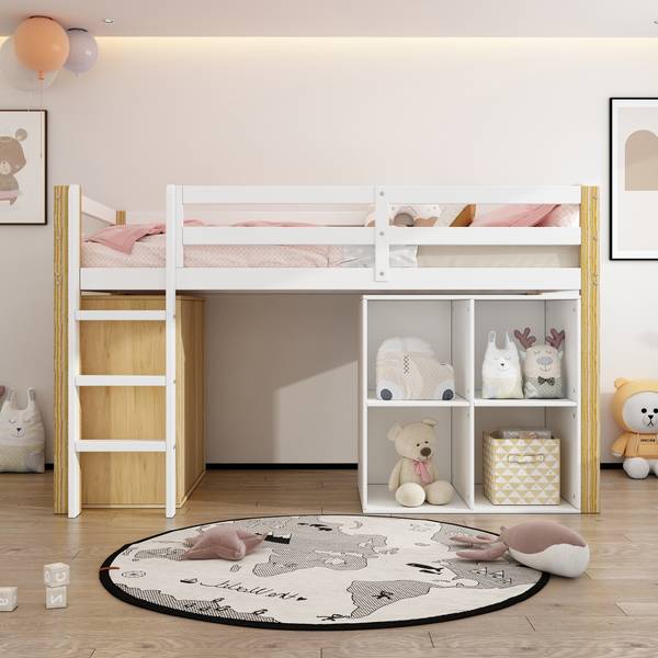 Hochbett Noah Braun - Weiß - Holzwerkstoff - Massivholz - 96 x 120 x 204 cm