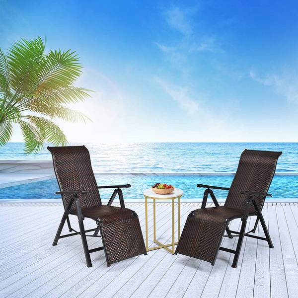 2er Liegestuhl klappbar Braun - Rattan - 59 x 76 x 152 cm