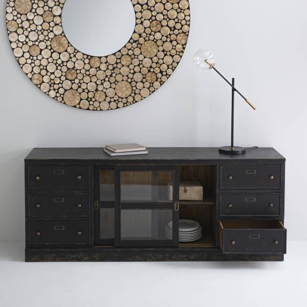 Sideboard AMSTERDAM Schwarz - Massivholz - 200 x 80 x 50 cm