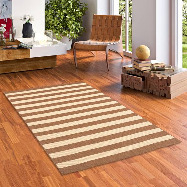 In & Outdoor Teppich  Valencia Streifen Beige - Textil - 140 x 1 x 200 cm