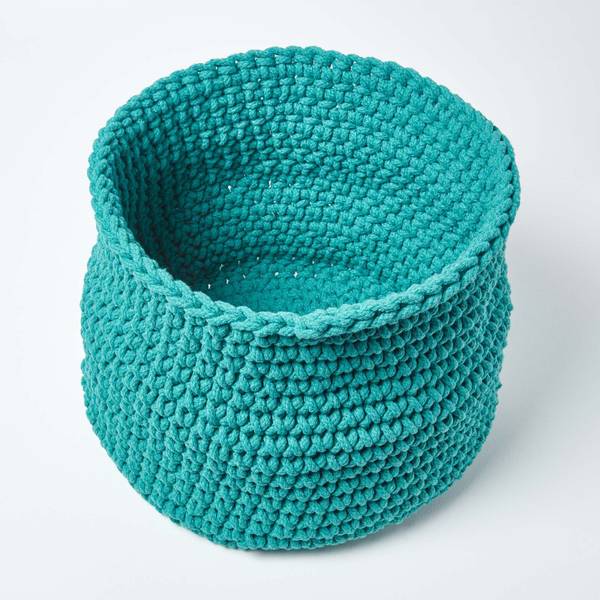 Gestrickter Aufbewahrungskorb runder Türkis