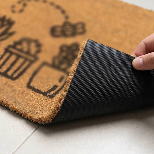 Kokos Fußmatte Pflanzen 60x40 cm Schwarz - Braun - Naturfaser - Kunststoff - 60 x 2 x 40 cm