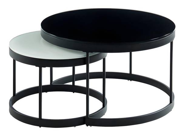 Couchtisch BILLIE 2er-Set Schwarz - Weiß - Glas - Metall - 70 x 42 x 70 cm