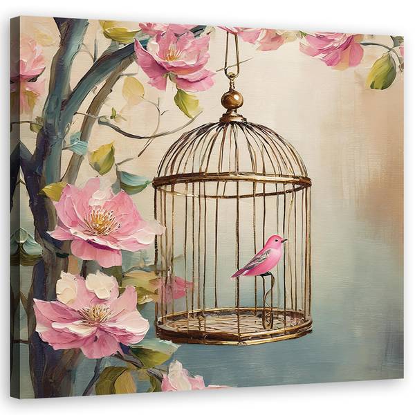 Wandbild vogel im käfig shabby chic 60 x 60 cm