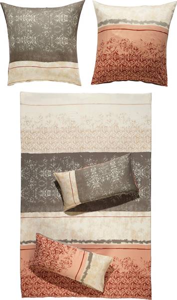 Bettwäsche 166056 Beige - Grau - Rot - Textil - 135 x 1 x 200 cm