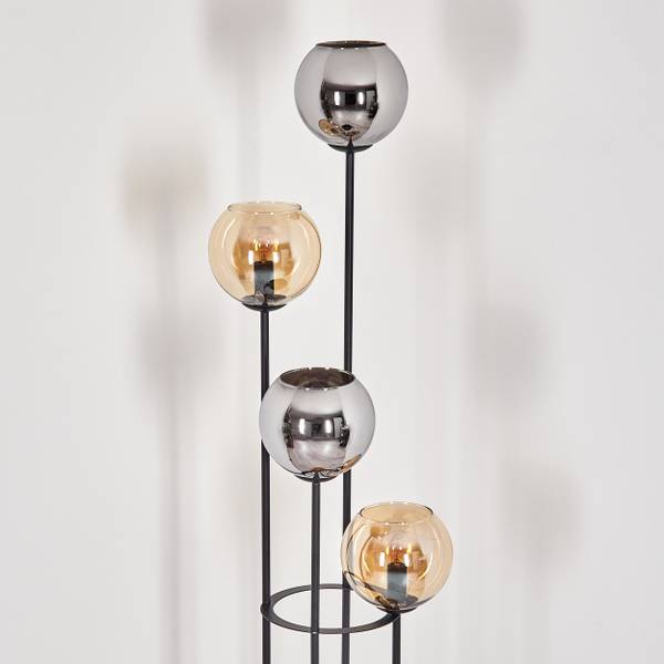 Stehlampe Cesaro Braun - Grau - Silber - Kiefer - Aluminium - Klarglas - 74 x 147 x 13 cm