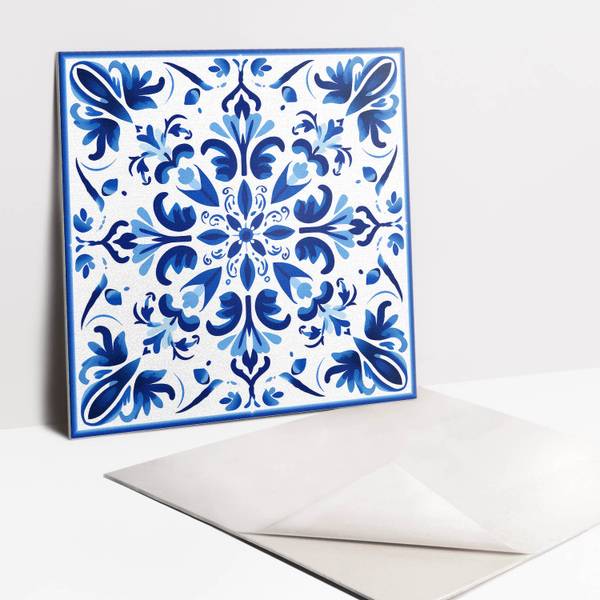 Selbstklebende Fliesen (9 St.) Ornament Blau - Polyester PVC - 30 x 30 x 1 cm