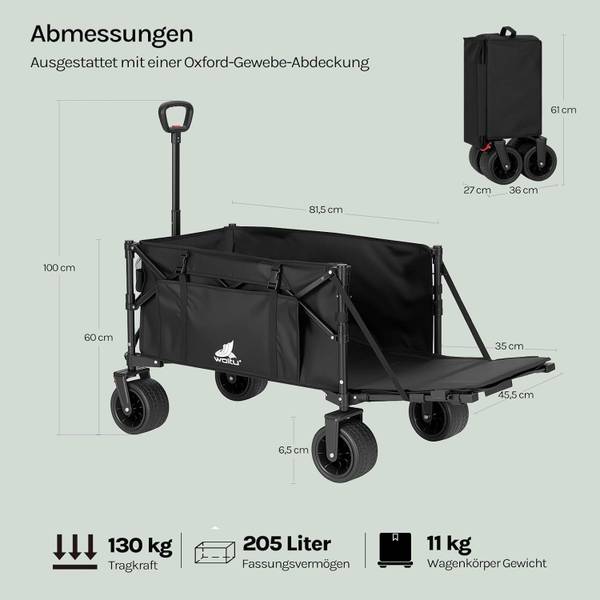 Bollerwagen TW033 Schwarz - Stahl - 60 x 100 x 123 cm