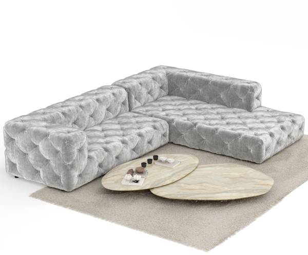 Ecksofa Cosimo Hellgrau - Ecke davorstehend rechts - Ottomane davorstehend rechts