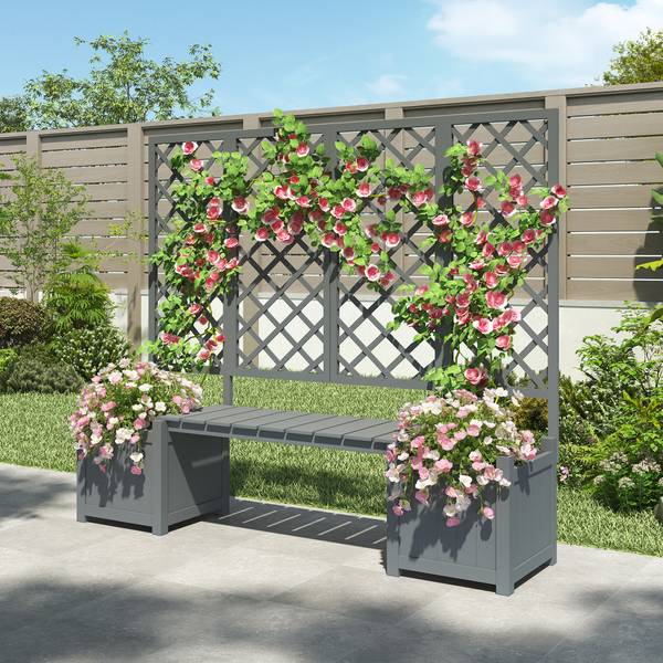 Spalier Emilia mit Blumenkasten Grau - Massivholz - 169 x 145 x 42 cm