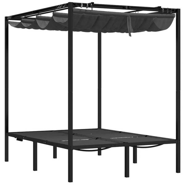 Ligbed Met Gordijnen 313930 grijs - staal - 153 x 204 x 207 cm