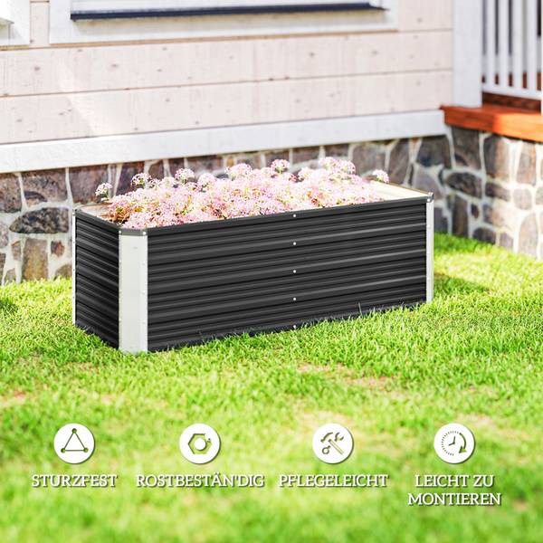 Hochbeet Gartenbeet 643CG Grau - Metall - 125 x 44 x 47 cm