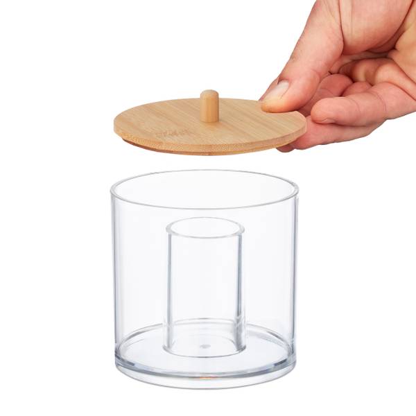 Wattepads- und Wattestäbchen-Behälter Braun - Bambus - Kunststoff - 10 x 11 x 10 cm