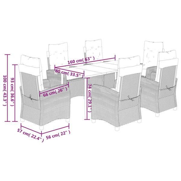 Garten-Essgruppe 3033389-4 7-teilig Schwarz - Weiß - Polyrattan - 80 x 74 x 160 cm