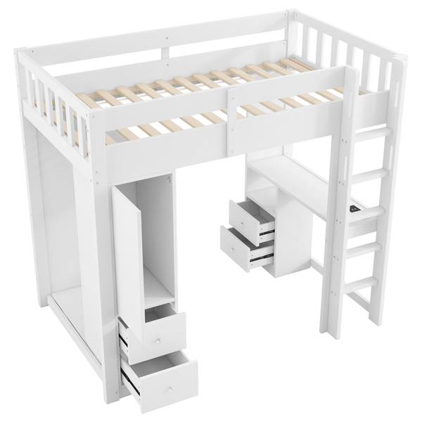 Hochbett Phoebus Ⅰ Weiß - Holzwerkstoff - Massivholz - 107 x 173 x 205 cm