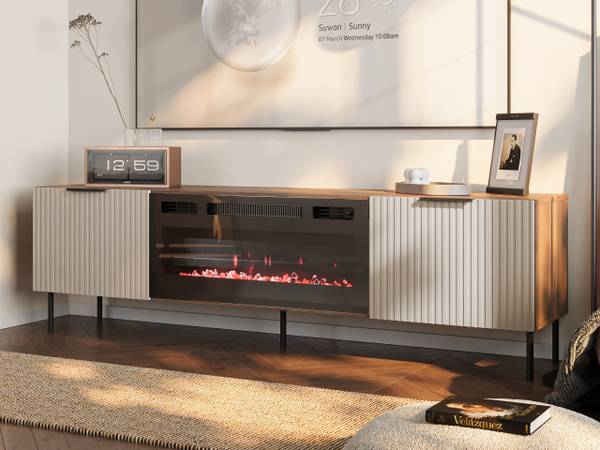 TV-Lowboard Almera mit Kamin Braun - Holzwerkstoff - 181 x 53 x 42 cm