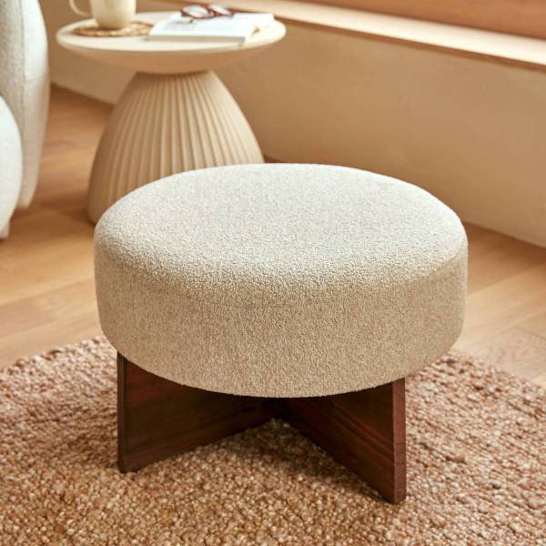 Sitzpuff KAYAN Beige - Massivholz - 50 x 30 x 50 cm