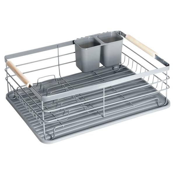 Abtropfgestell mit Besteckhalter Grau - Edelstahl - 29 x 15 x 43 cm