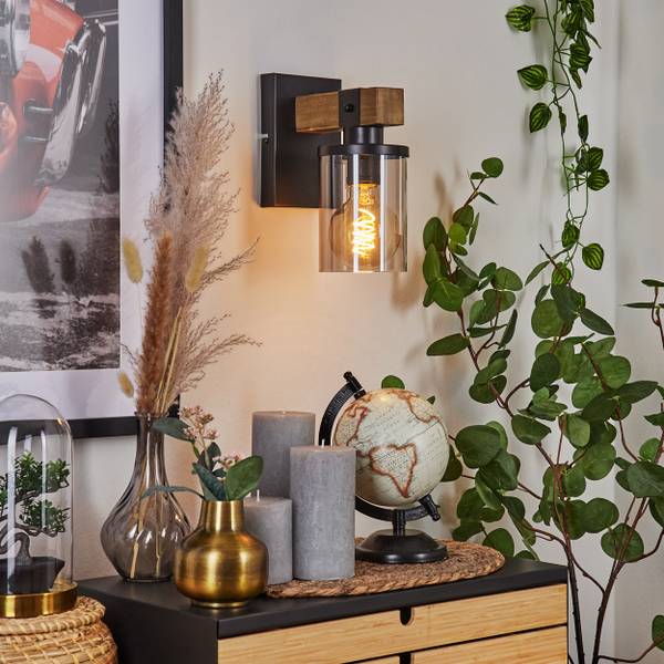 Wandleuchte Ramera Grau - Aluminium - Klarglas - 10 x 23 x 30 cm