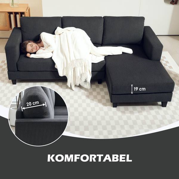 Ecksofa 83B-242V00CG Grau - Cord - 134 x 87 x 214 cm