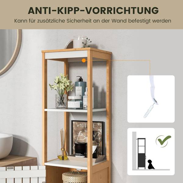 Badezimmerschrank NM9091ZM Braun - Bambus - 30 x 129 x 30 cm