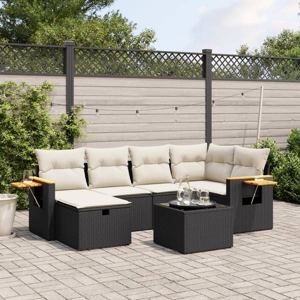 Loungeset 3036579-6 set van 7 zwart - crèmekleurig - wit