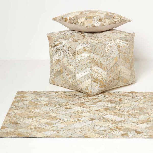 Chevron-Muster Patchwork-Pouf Echtleder - 50 x 40 x 50 cm