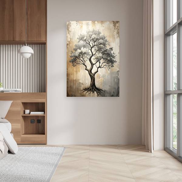 Wandbild Bäume Grau - Polyester - 80 x 120 x 3 cm