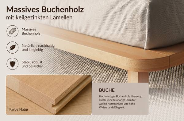 Schwebebett Eyko Bora Buche Dekor - Grau - Breite: 206 cm - Liegefläche Breite: 180 cm