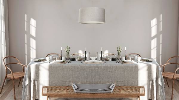 Hängeleuchte Boho Leinen Stoff Beige - Ecru - 40 x 20 x 90 cm