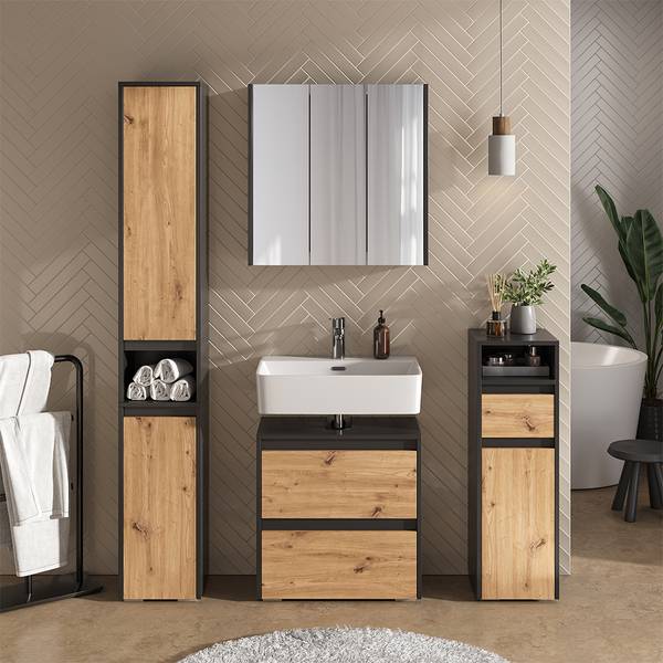 Badmöbel-Set Majest 59150 3er Set Anthrazit - Asteiche Dekor