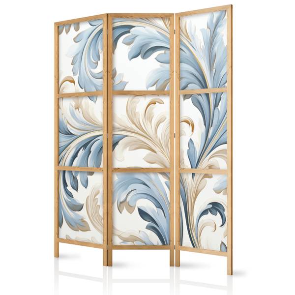 Paravent Ornament Natur 3-tlg Blau - Weiß - Holzwerkstoff - Textil - 135 x 172 x 3 cm
