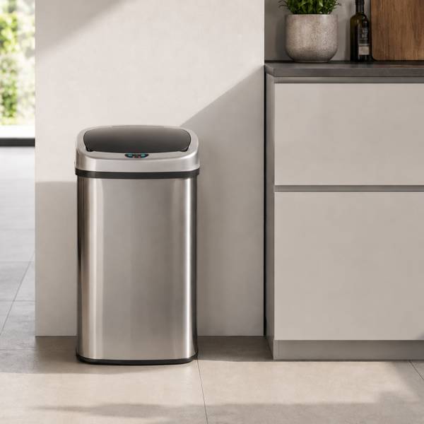 Mülleimer 50l Edelstahl mit Sensor Schwarz - Silber - Metall - Kunststoff - 41 x 64 x 29 cm