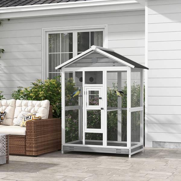 Vogelkäfig D10-070V03GY Massivholz - 68 x 154 x 112 cm