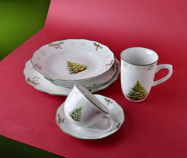 Tasse mit Untertasse SANTA LILA Weiß - Porzellan - 16 x 12 x 16 cm