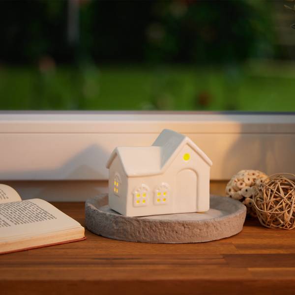 Photophore en forme de maison Blanc - Céramique - 11 x 9 x 6 cm