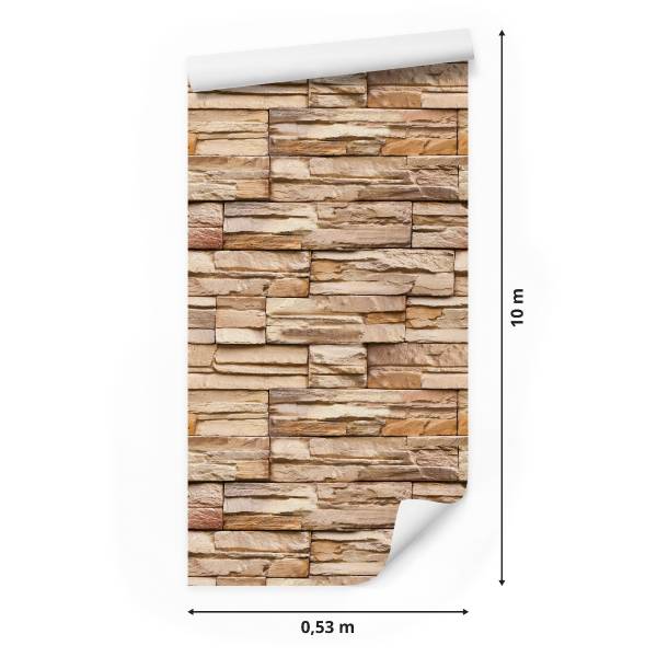 Papier Peint pierre ardoise effet 3D Beige - Orange - Papier - 53 x 1000 x 1000 cm