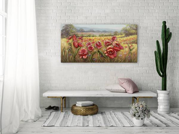 Metallbild Blüten Jec Grün - Rot - Metall - 120 x 60 x 6 cm