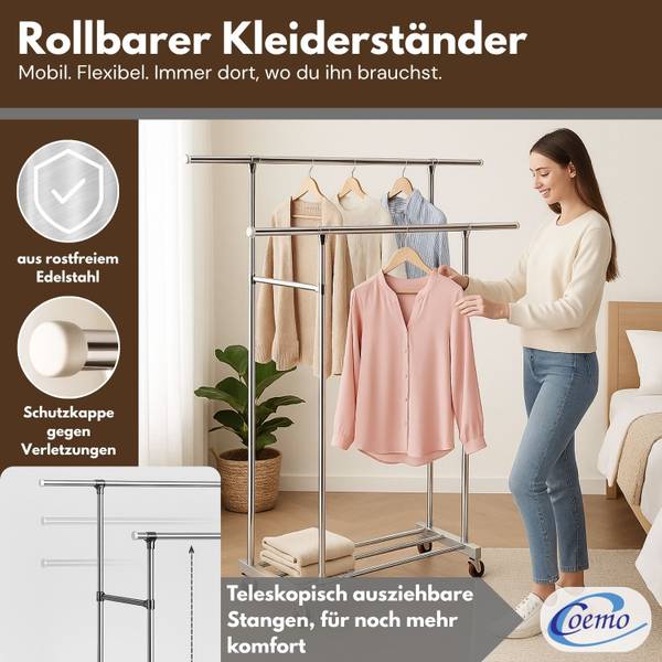 Kleiderständer rollbar Silber - Metall - 160 x 160 x 42 cm