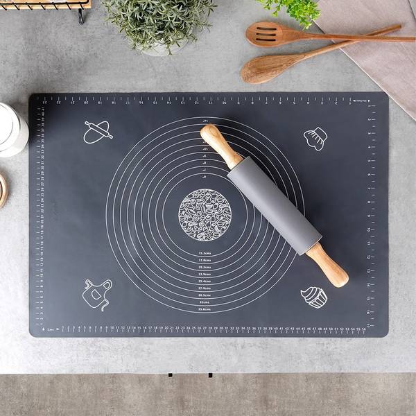 Nudelholz mit Backmatte 2-tlg. Set279001 Grau - Silikon - 5 x 38 x 5 cm