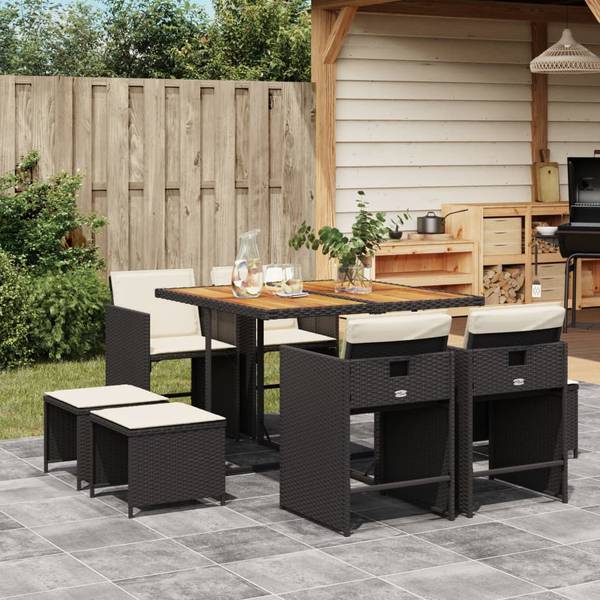 Garten Essgruppe 3043040-6 (9-teilig) Schwarz - Creme