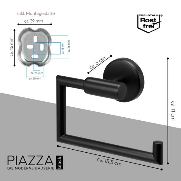 Toilettenpapierhalter Piazza Black 91112 Schwarz - Kunststoff