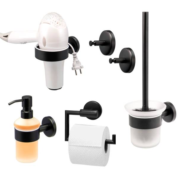Badzubehör Piazza Black 5er-Set Schwarz - Metall - 15 x 35 x 12 cm
