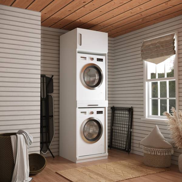 Waschmaschinen schrank Sydney Weiß - Holzwerkstoff - 66 x 235 x 70 cm