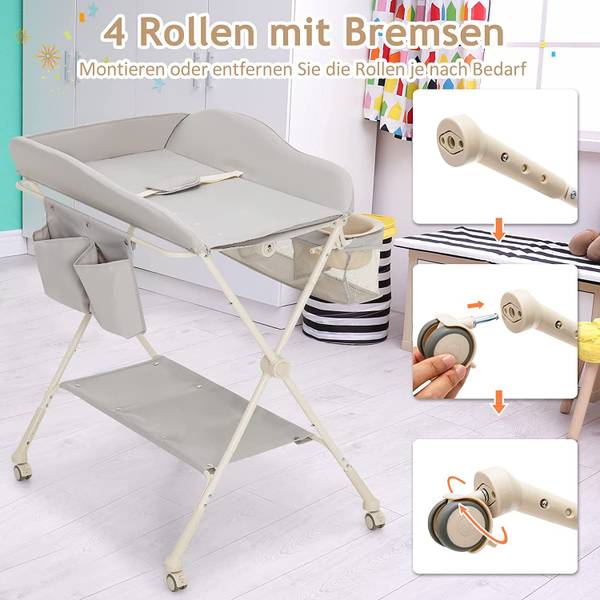 Klappbare Wickelstation Grau - Metall - 70 x 104 x 80 cm