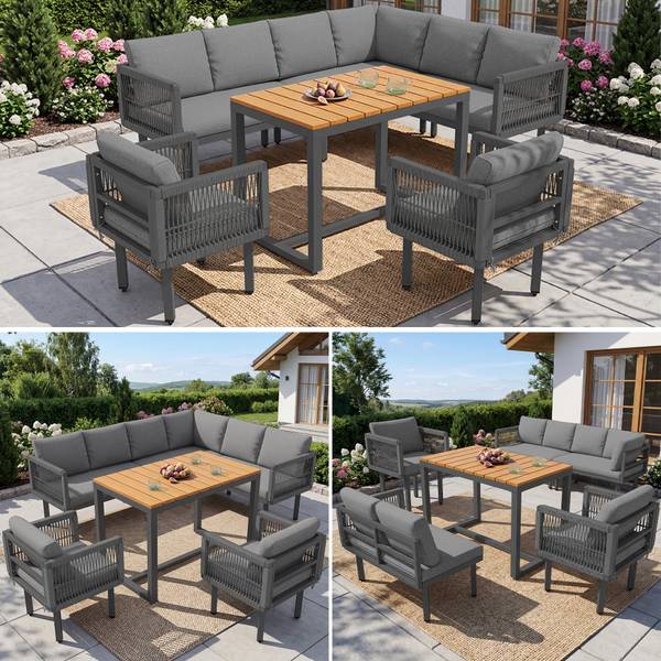 Gartenlounge-Set Gaia Ⅵ（6-tlg） Grau - Holzwerkstoff - Metall - Kunststoff - Textil