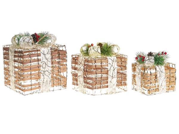 LED Deko TISSO 3-tlg Braun - Weiß - Kunststoff - 15 x 20 x 15 cm